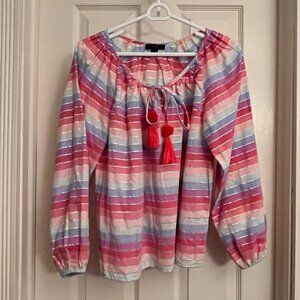 NEW!  J. Crew (21" across) rainbow blouse with tassels
